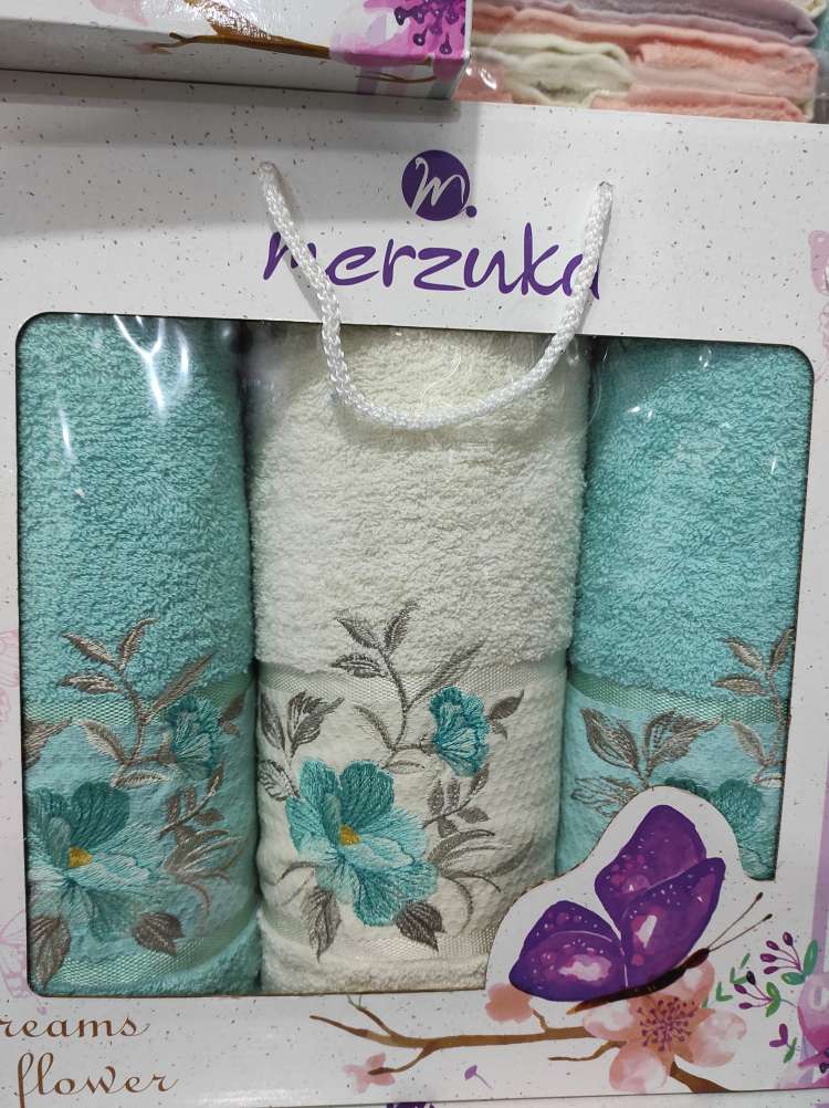 Набір Рушників Merzuka Dream flower  у подарунковій коробці, бірюза.